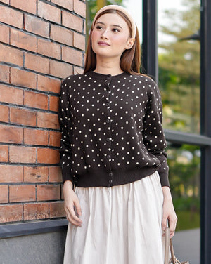 Cassie Polka Cardigan in Brown