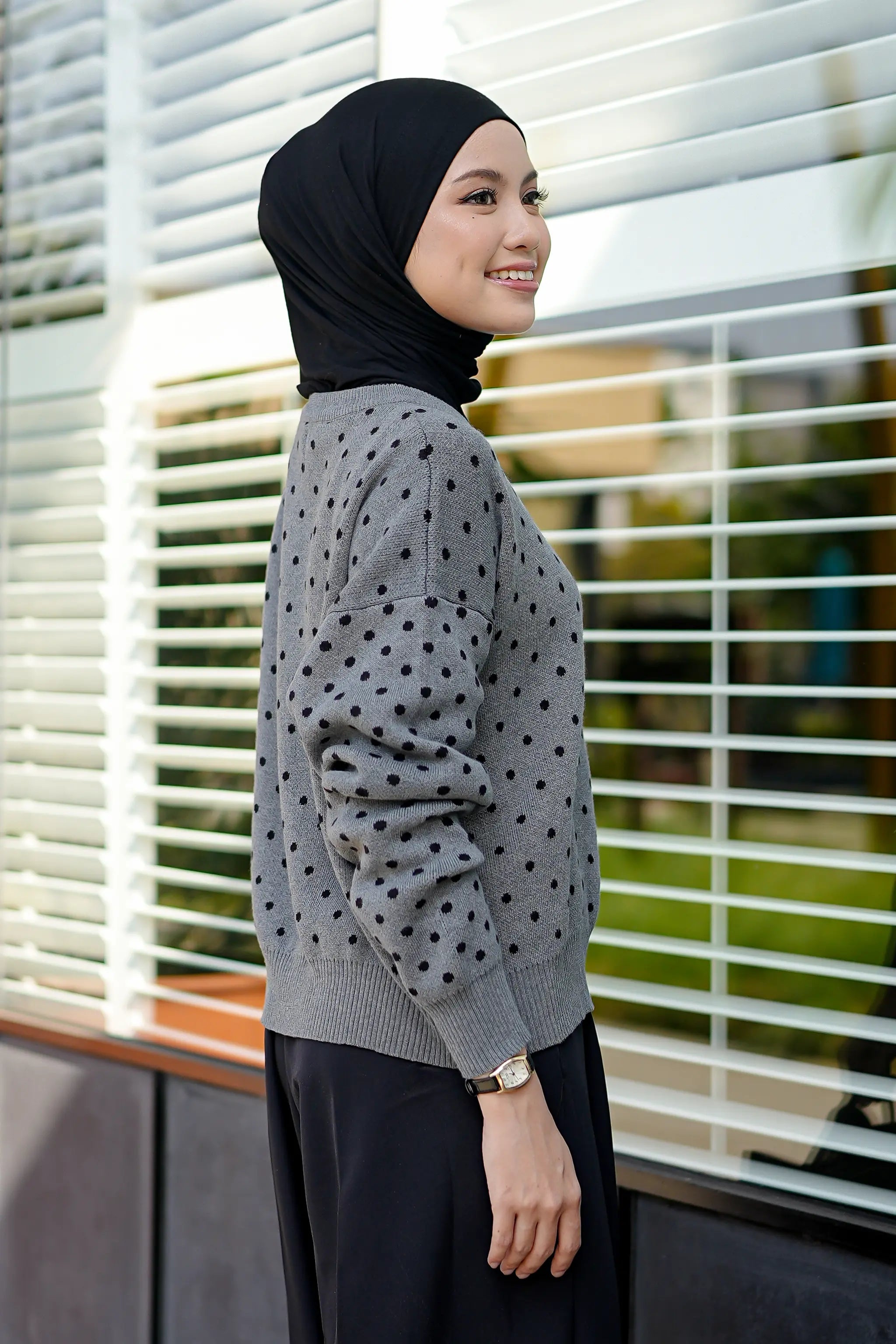 Cassie Polka Cardigan in Grey