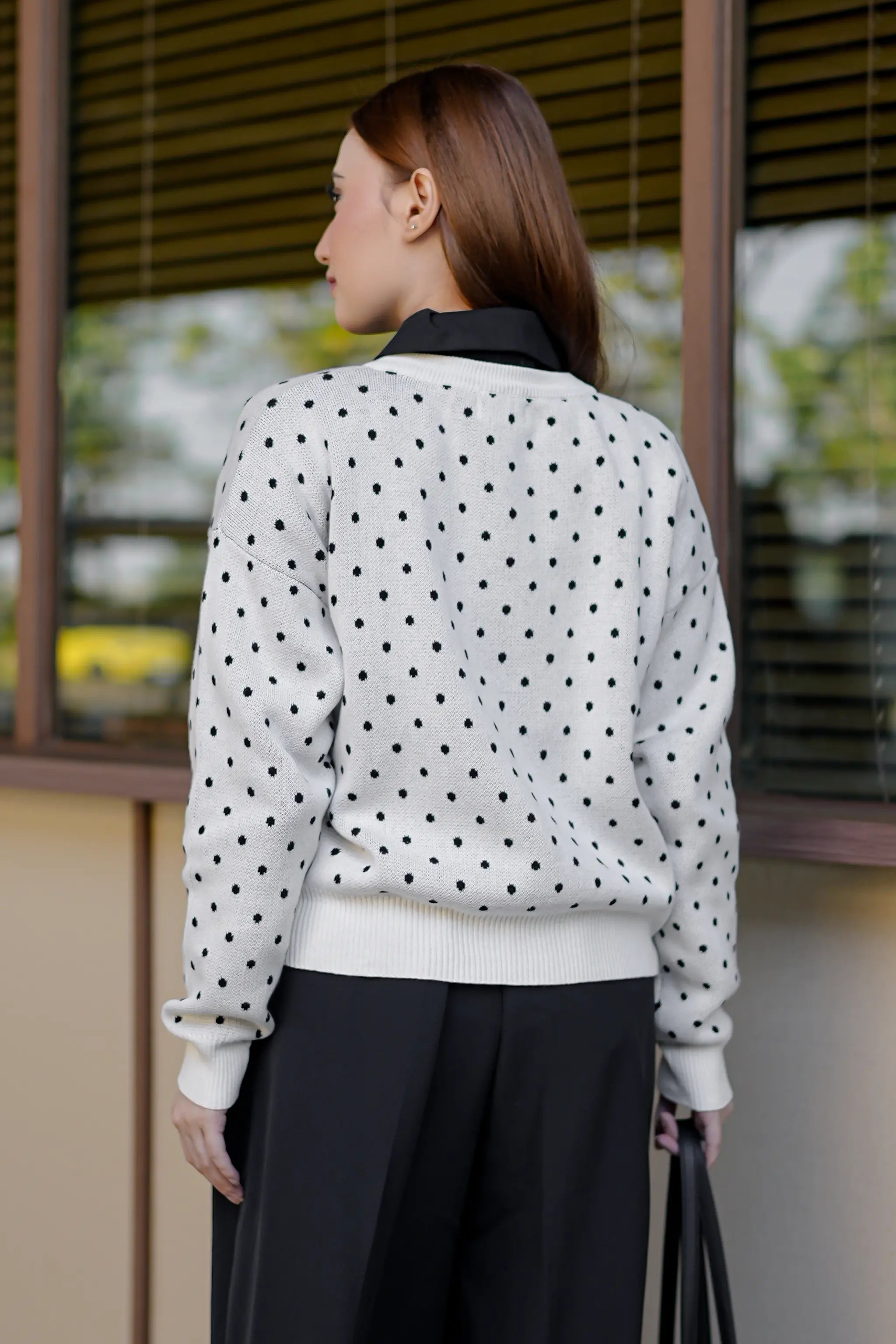 Cassie Polka Cardigan in Off White