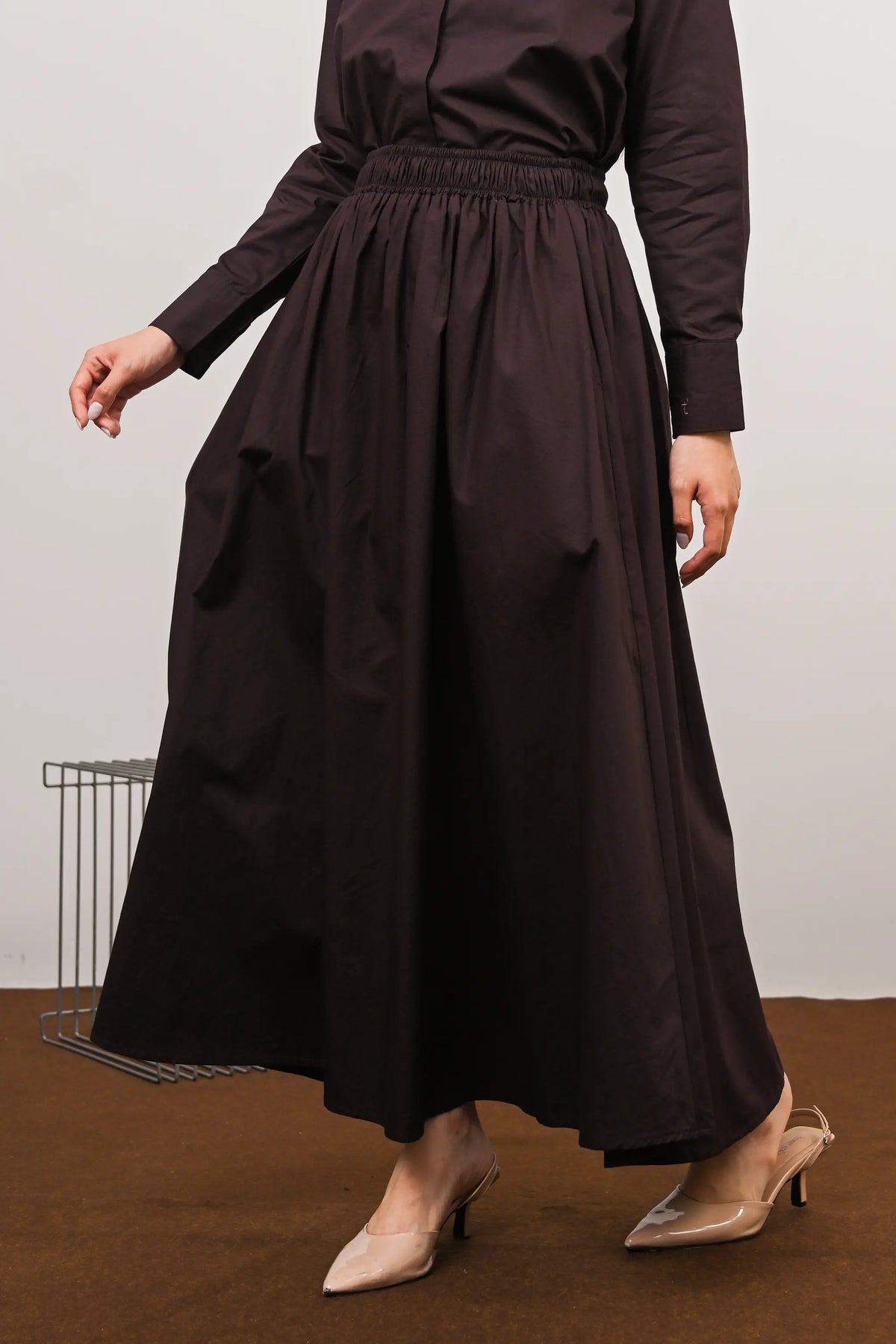 Signature Cotton Poplin Flow Skirt in Cacao