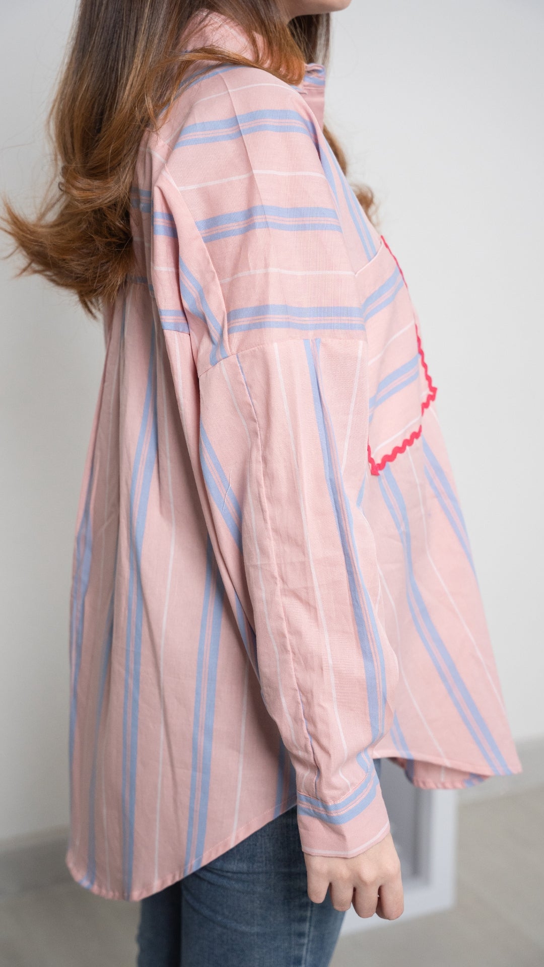 Pink Panel Stripe Pocket Top