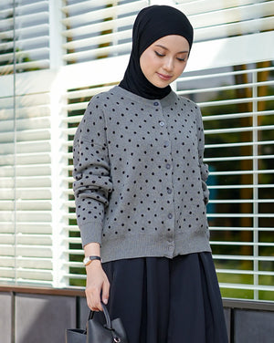 Cassie Polka Cardigan in Grey