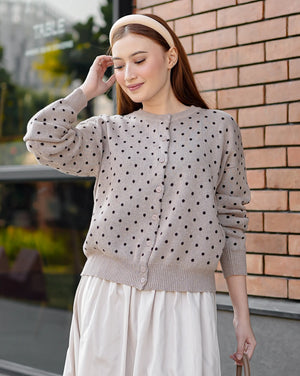 Cassie Polka Cardigan in Taupe