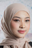 Woman wearing a beige hijab against a light background