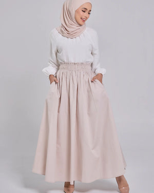 Lily Cotton Poplin Skirt in Beige